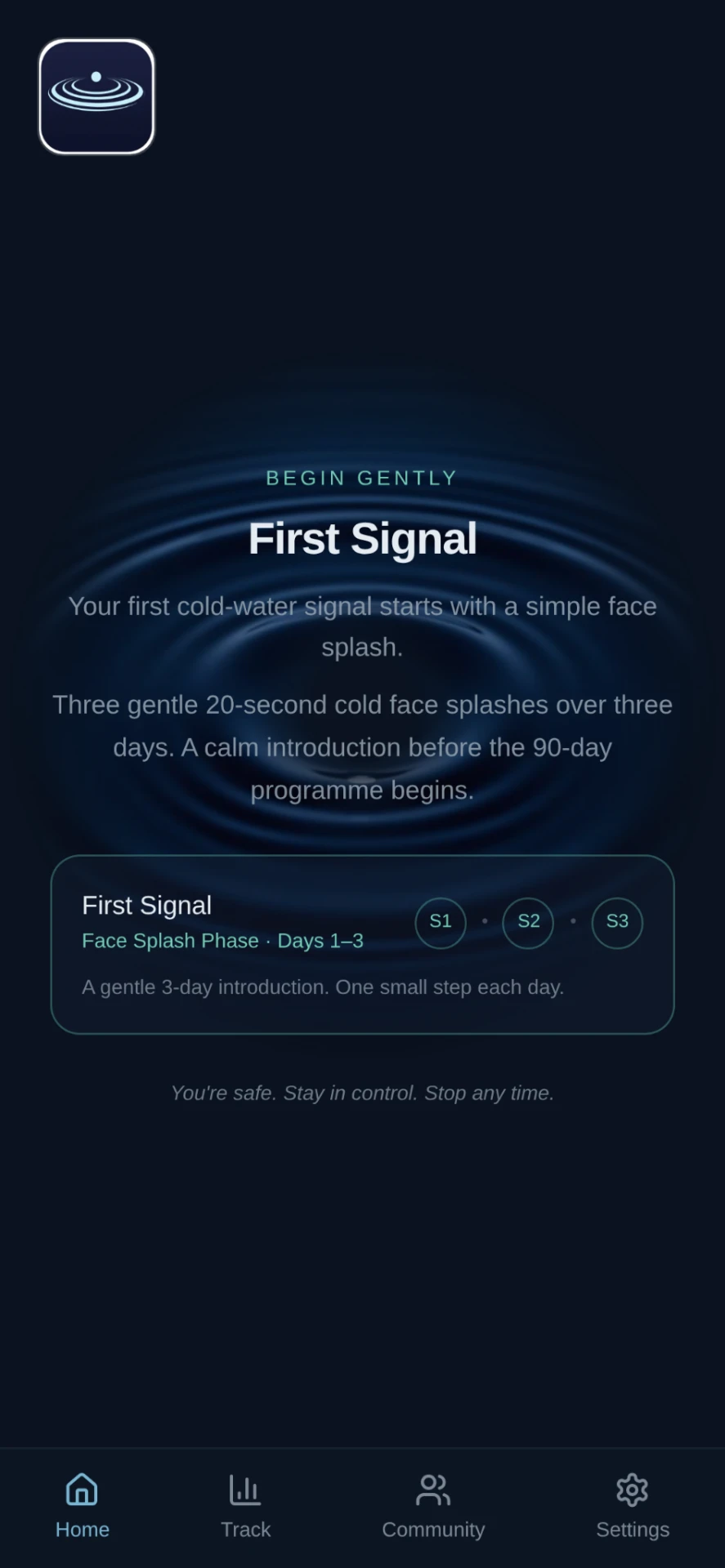 Couch to Recovery™ app — Gentle Start, the 3-day face splash introduction
