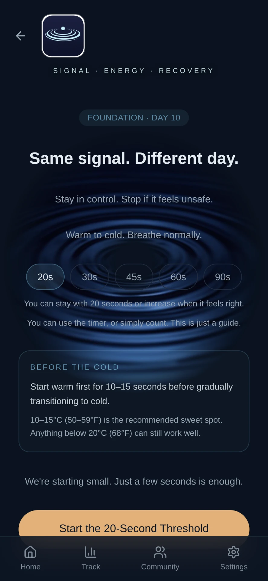 Couch to Recovery™ app — Set today's timer, choose your window and go
